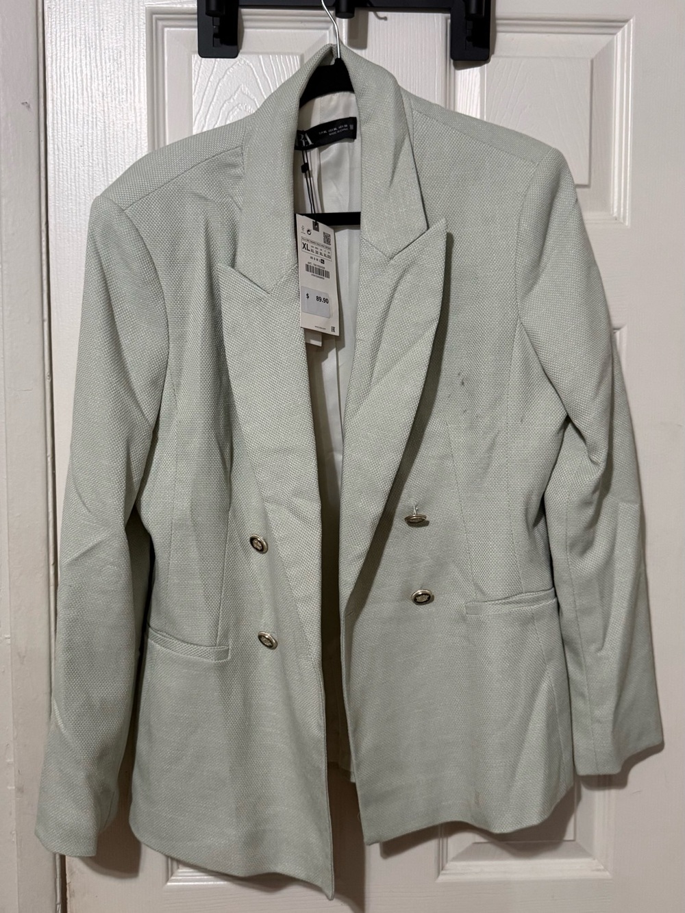 Zara Double-Breasted Blazer in Pale Mint